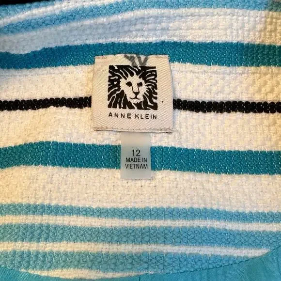 Anne Klein Preppy Blue Striped Open Front Cardigan Jacket Womens Sz 12 Nautical - Picture 2 of 11